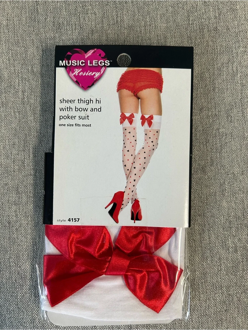 Music Legs White Sheer Thigh-High Stockings with Red Bow